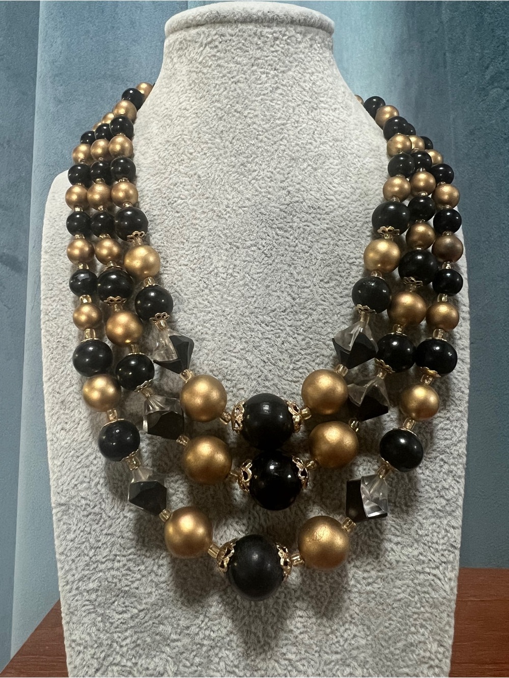 JAPAN Black and Gold Multi-Strand Beaded Necklace - Picture 5 of 7